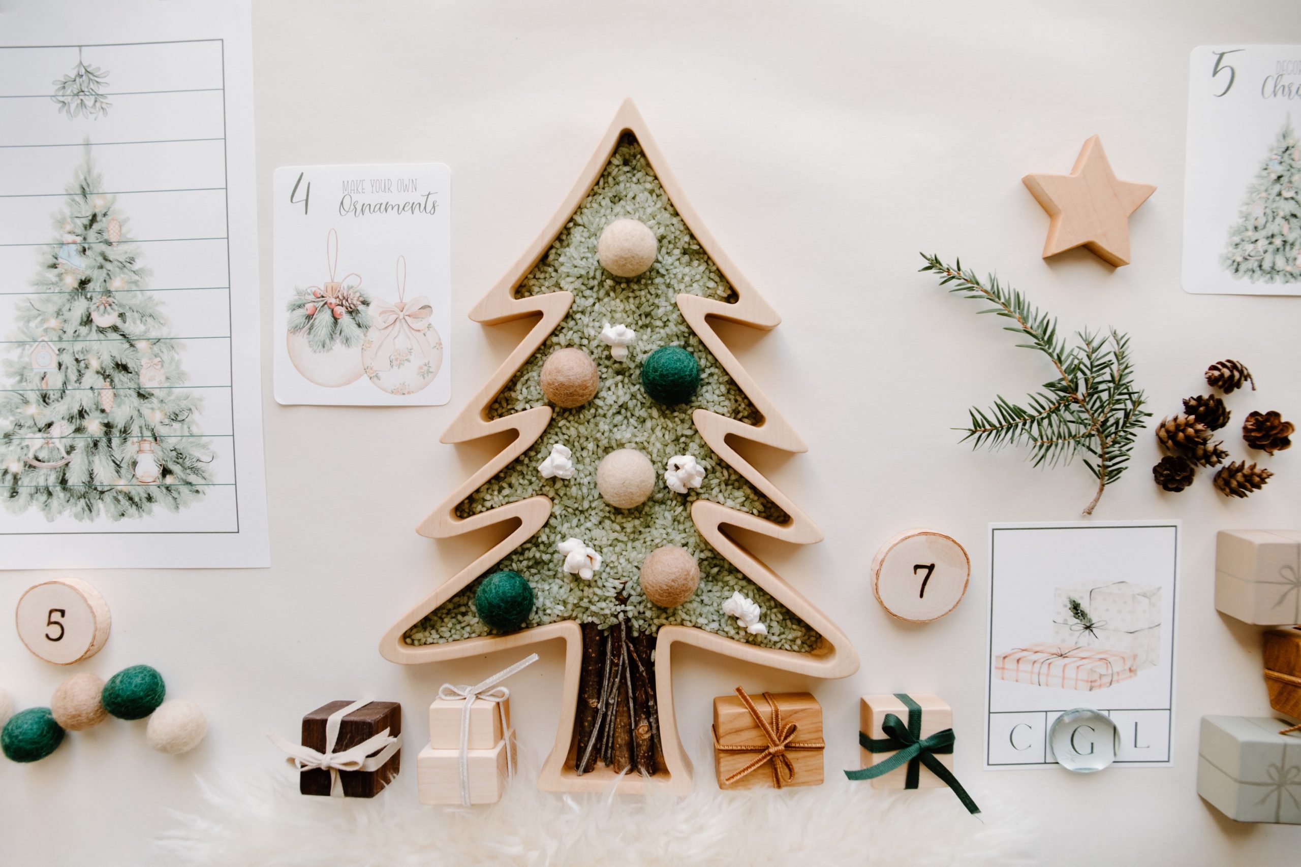 Evergreen/Christmas Tree Wooden Tray Little Forest Village